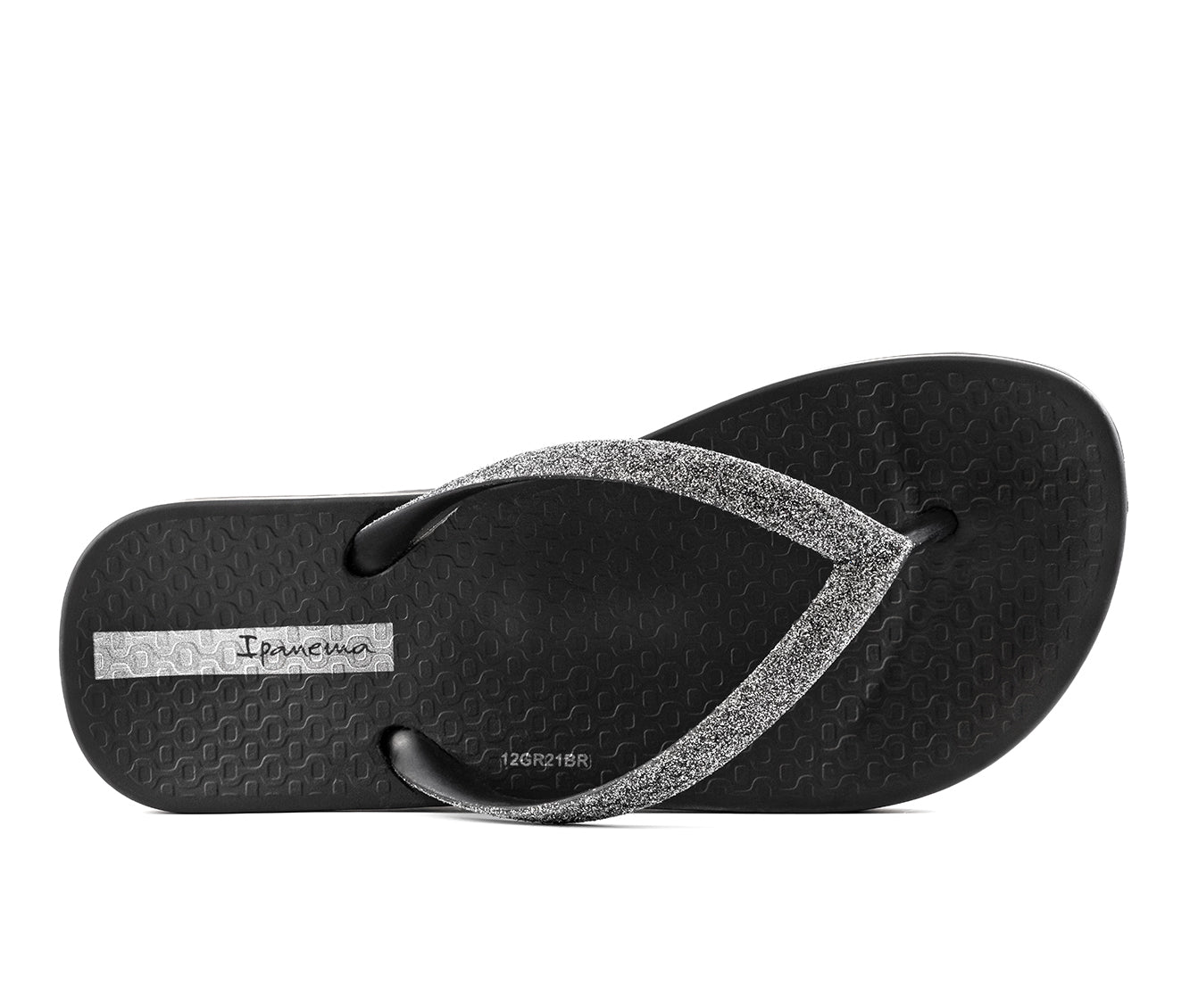 Black sparkle flip store flops